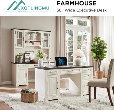 Off-White 58" Executive Desk – Farmhouse Office