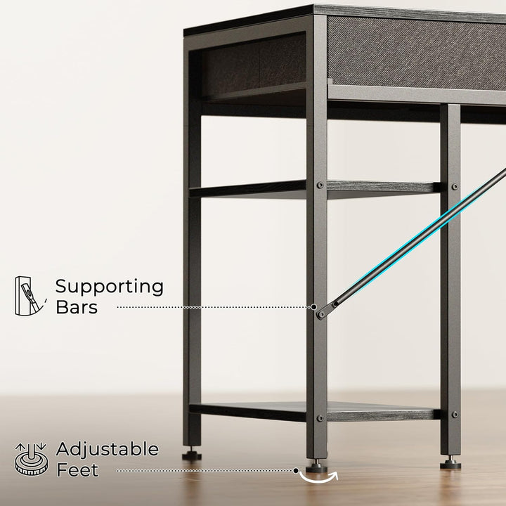 47" Gray Computer Desk with 6 Drawers & Shelves