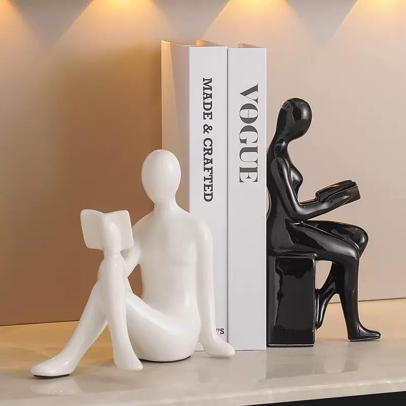 Modern Ceramic Bookends – Minimalist Black & White Figurines, Set of 2