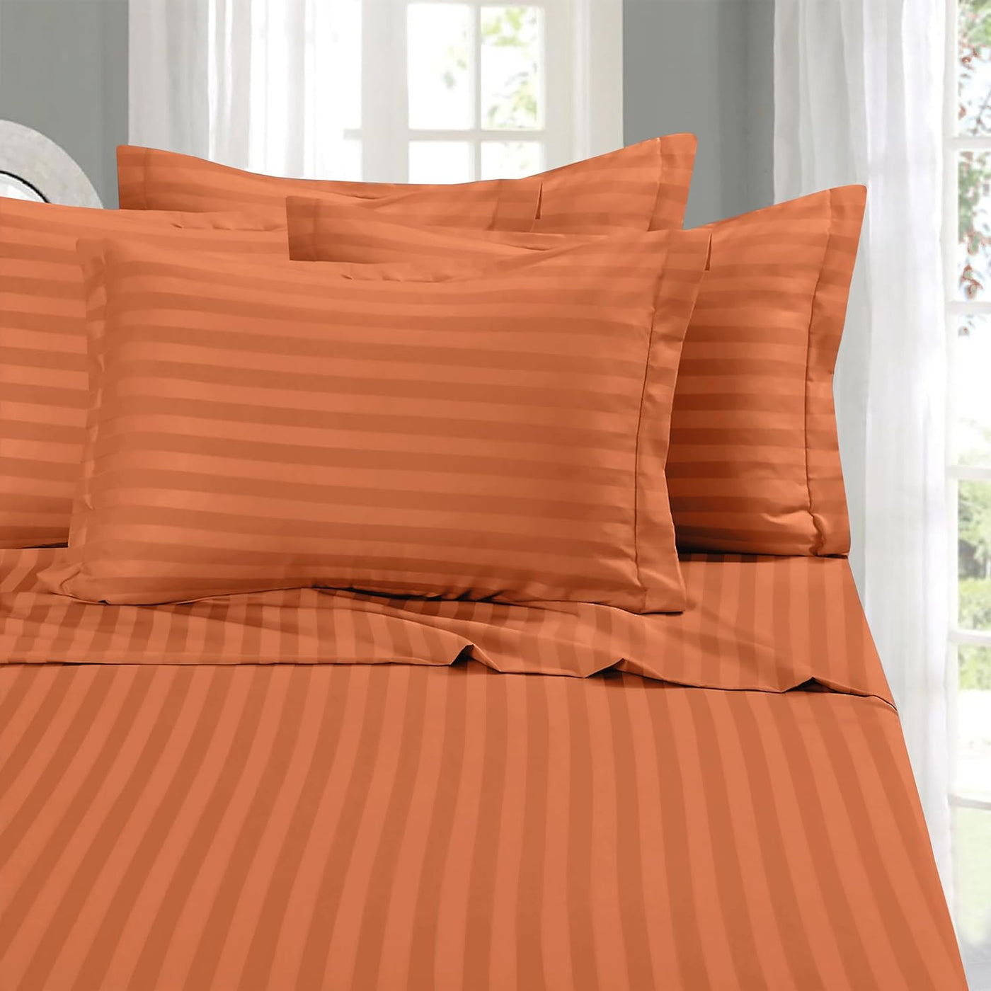 King 6-Pc Damask Stripe Sheet Set – Burgundy
