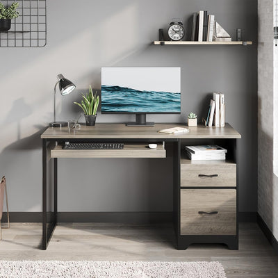 Gray 48" Computer Desk – Office Desk w/ Storage