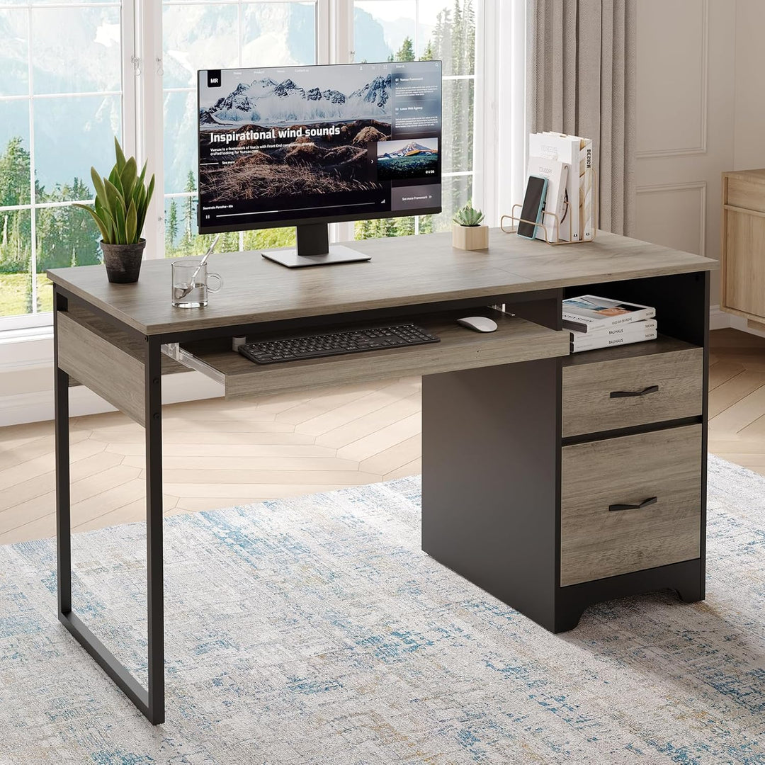 Gray 48" Computer Desk – Office Desk w/ Storage