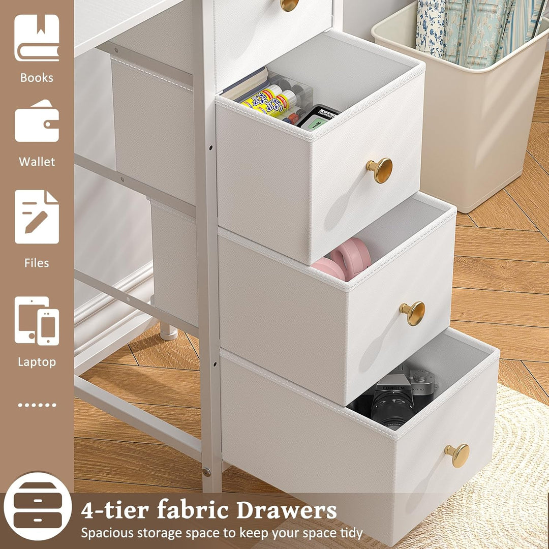 White 35" Writing Desk – Small Desk w/ Storage