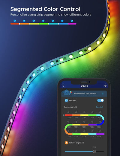 RGBIC LED Strip Lights 65.6ft – App Control, Music Sync, Segmented Colors (2 x 32.8ft)