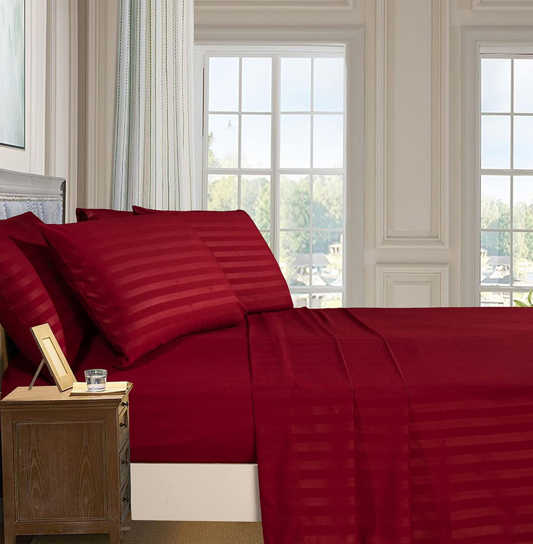 King 6-Pc Damask Stripe Sheet Set – Burgundy