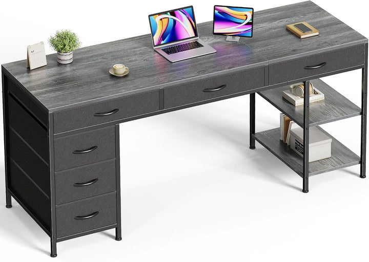 47" Gray Computer Desk with 6 Drawers & Shelves