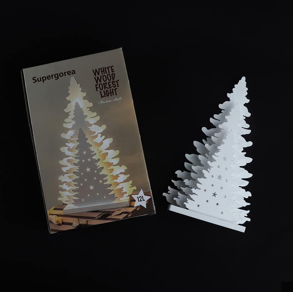 Wooden Christmas Tree Tabletop Decor, LED Wood Craft Christmas Trees Light 2AA Battery Powered 10 Inch for Xmas Home Decorations(Indoor)