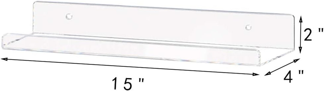 Clear Acrylic Floating Shelves – Set of 3 (15") | Wall-Mounted Invisible Display for Books, Decor & Makeup
