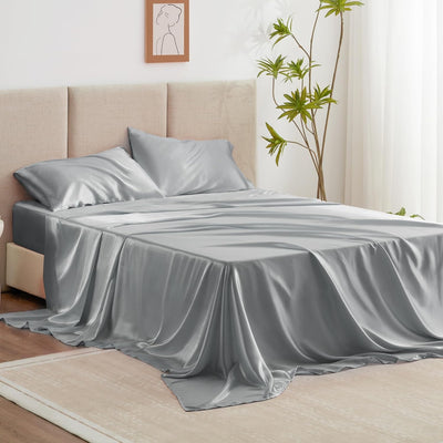 Queen Satin Sheet Set – 4 Pc Pink Silky Bedding