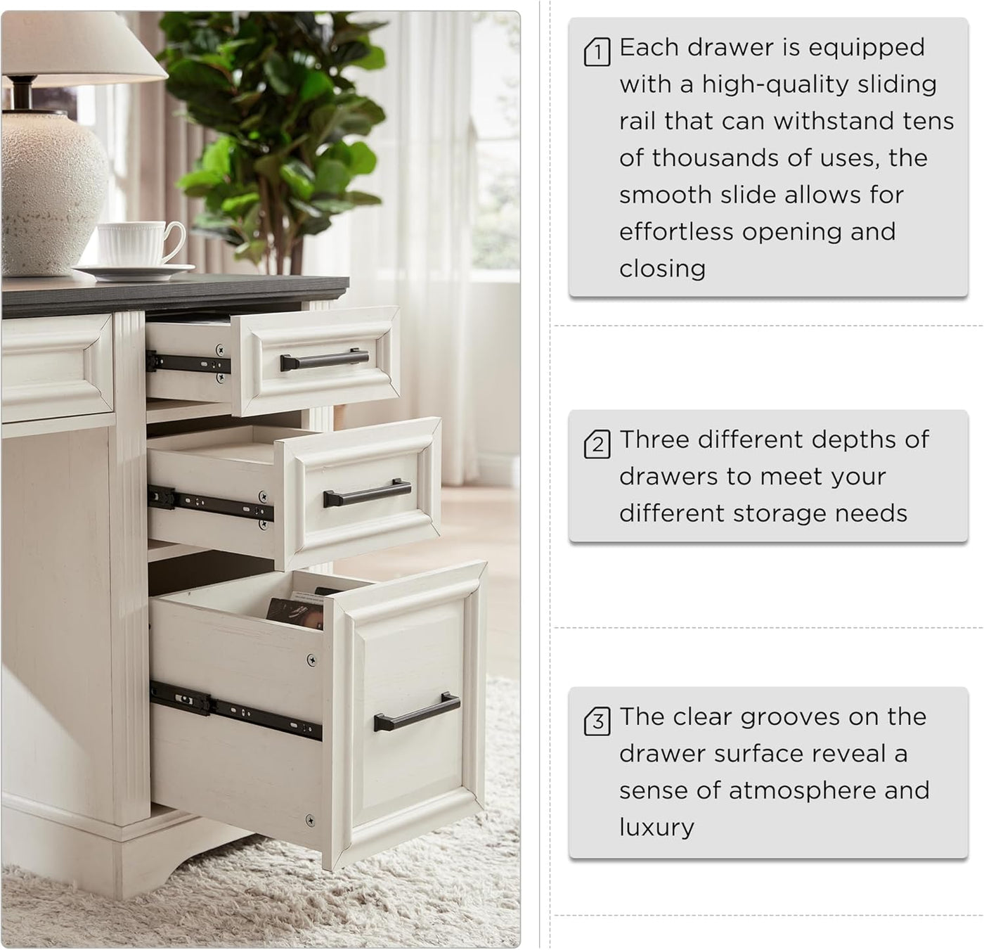 Off-White 58" Executive Desk – Farmhouse Office