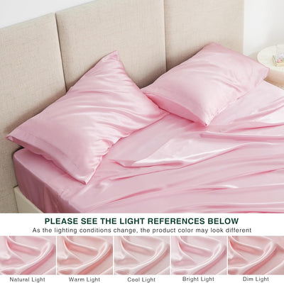 Queen Satin Sheet Set – 4 Pc Pink Silky Bedding