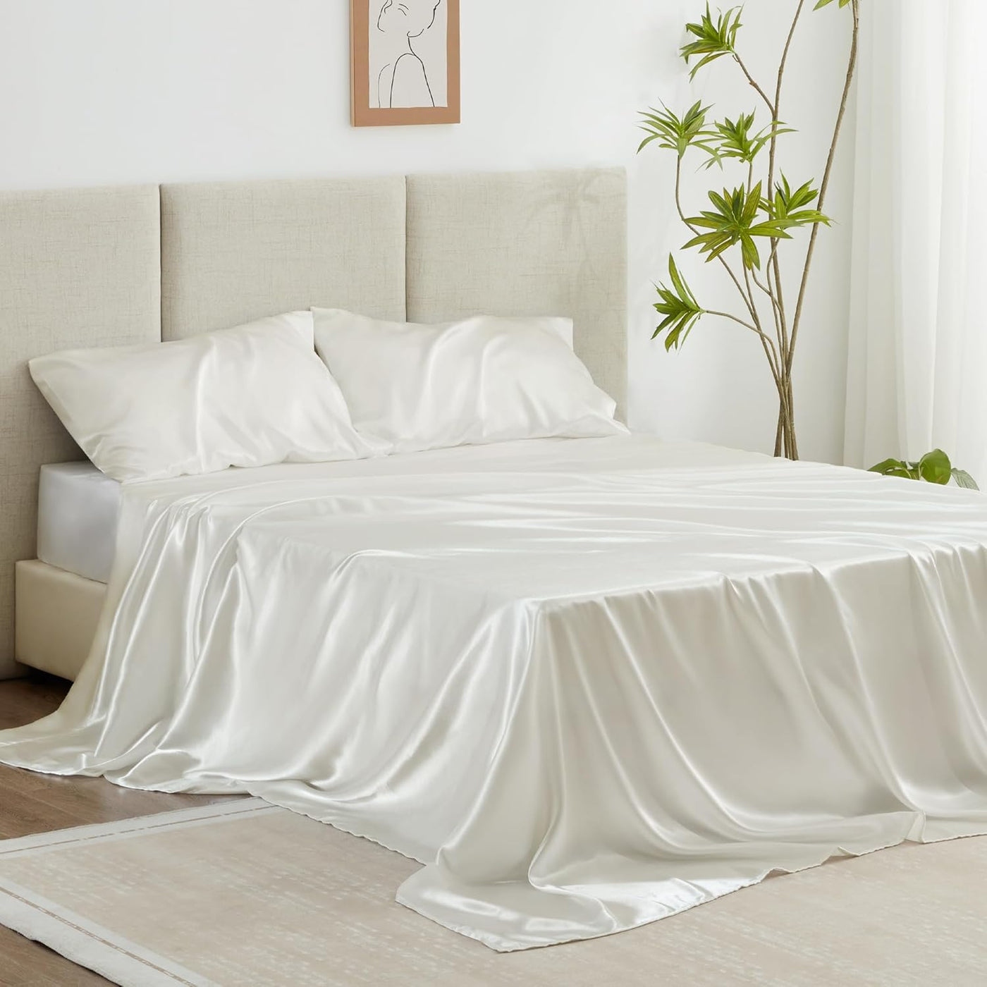 Queen Satin Sheet Set – 4 Pc Pink Silky Bedding