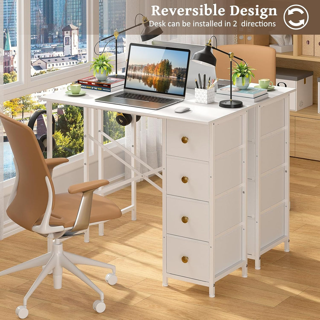 White 35" Writing Desk – Small Desk w/ Storage