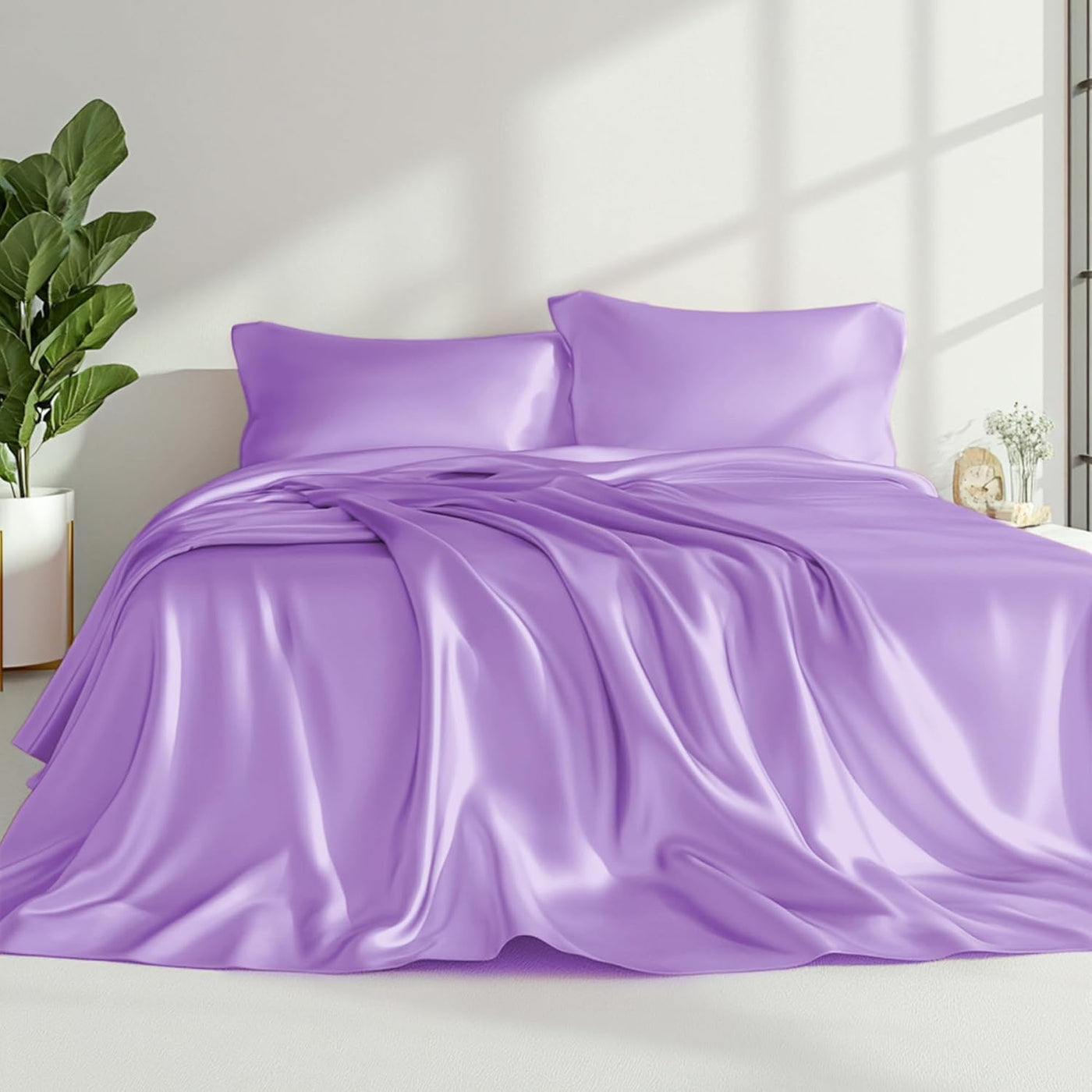 Queen Satin Sheet Set – 4 Pc Pink Silky Bedding