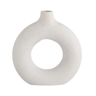 9.17” Donut Shaped Beige Ceramic Circle Vase