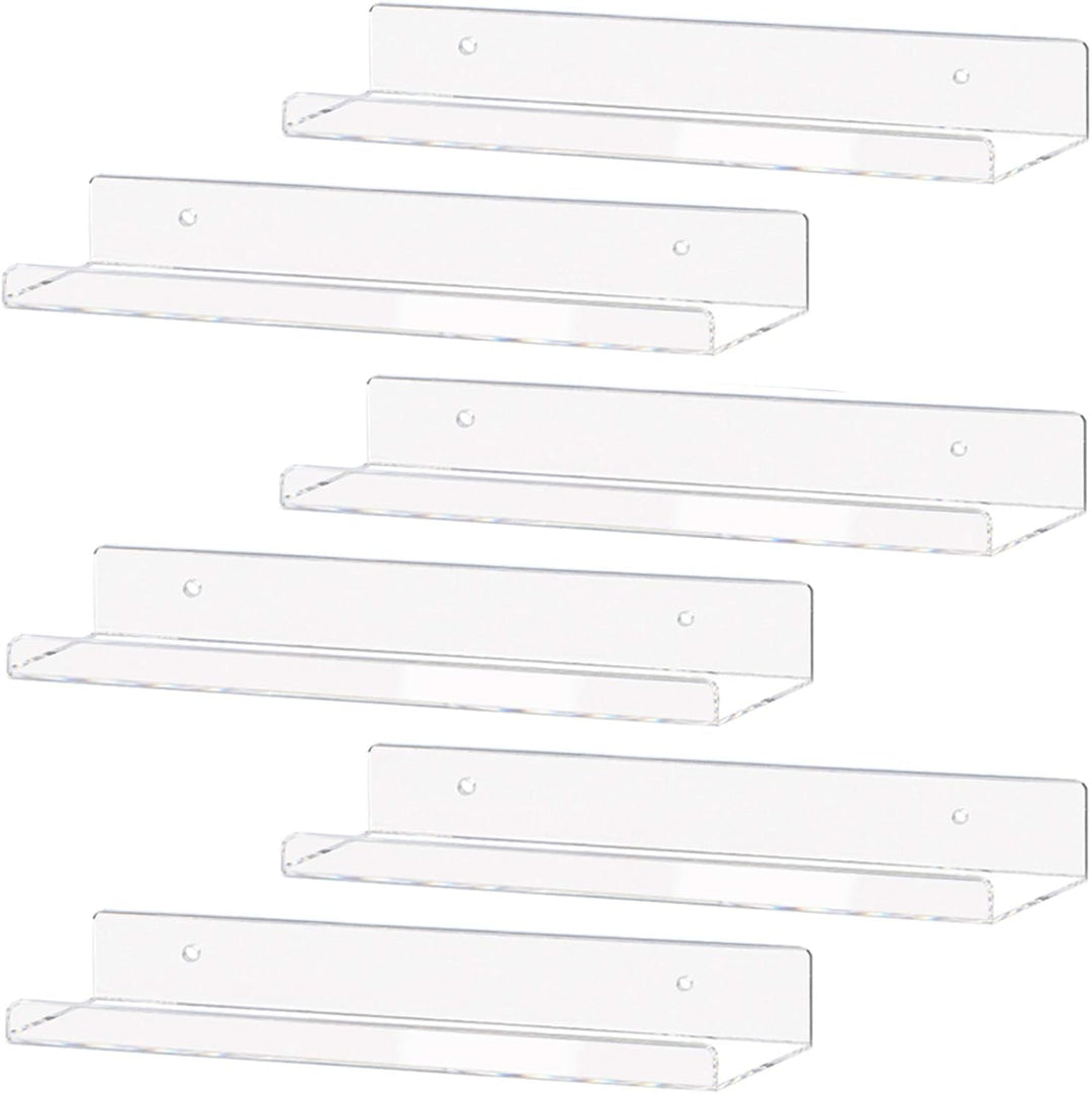 Clear Acrylic Floating Shelves – Set of 3 (15") | Wall-Mounted Invisible Display for Books, Decor & Makeup