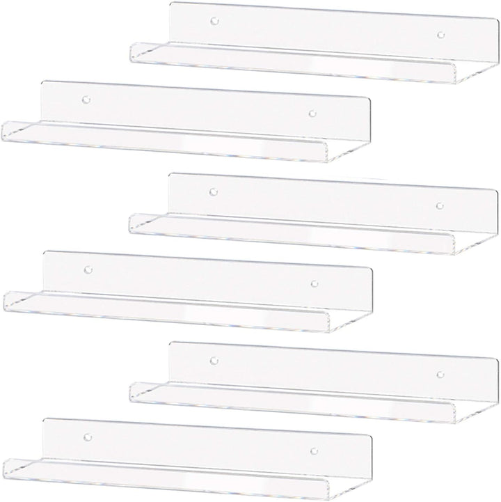 Clear Acrylic Floating Shelves – Set of 3 (15") | Wall-Mounted Invisible Display for Books, Decor & Makeup