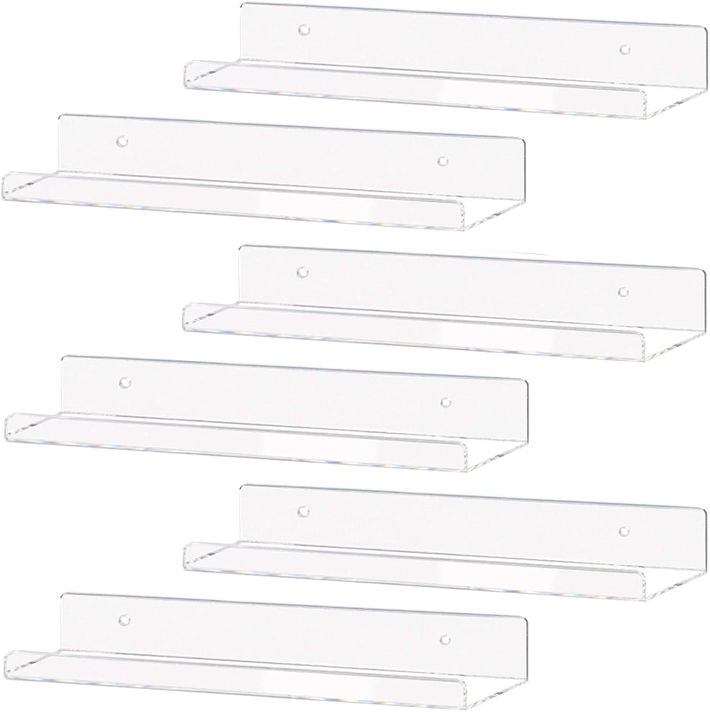 Clear Acrylic Floating Shelves – Set of 3 (15") | Wall-Mounted Invisible Display for Books, Decor & Makeup
