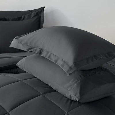 King Size Comforter Set – 7 Piece Dark Grey