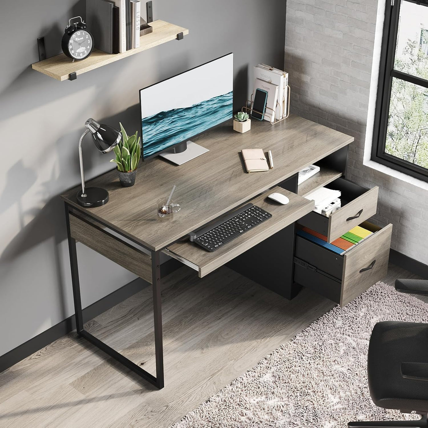 Gray 48" Computer Desk – Office Desk w/ Storage