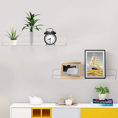 Clear Acrylic Floating Shelves – Set of 3 (15") | Wall-Mounted Invisible Display for Books, Decor & Makeup