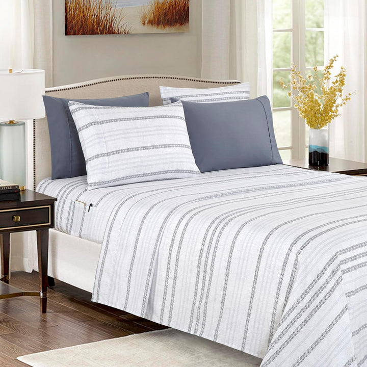 King 6-Pc Damask Stripe Sheet Set – Burgundy