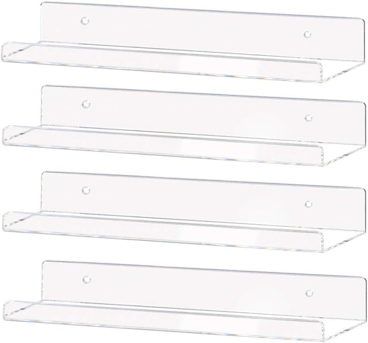 Clear Acrylic Floating Shelves – Set of 3 (15") | Wall-Mounted Invisible Display for Books, Decor & Makeup