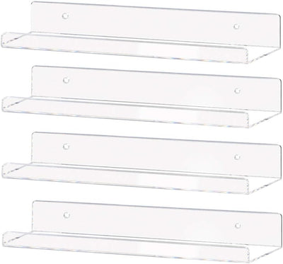 Clear Acrylic Floating Shelves – Set of 3 (15") | Wall-Mounted Invisible Display for Books, Decor & Makeup