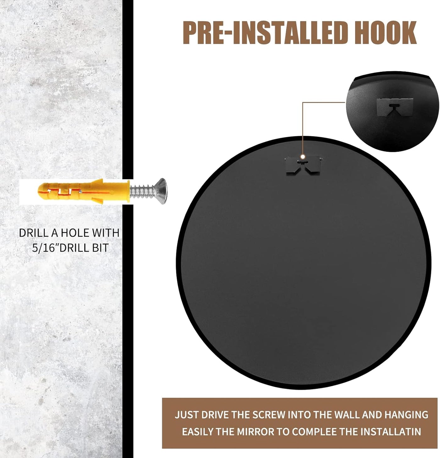 Modern Round Wall Mirror with Metal Frame – Minimalist Design for Bathroom, Living Room or Entryway