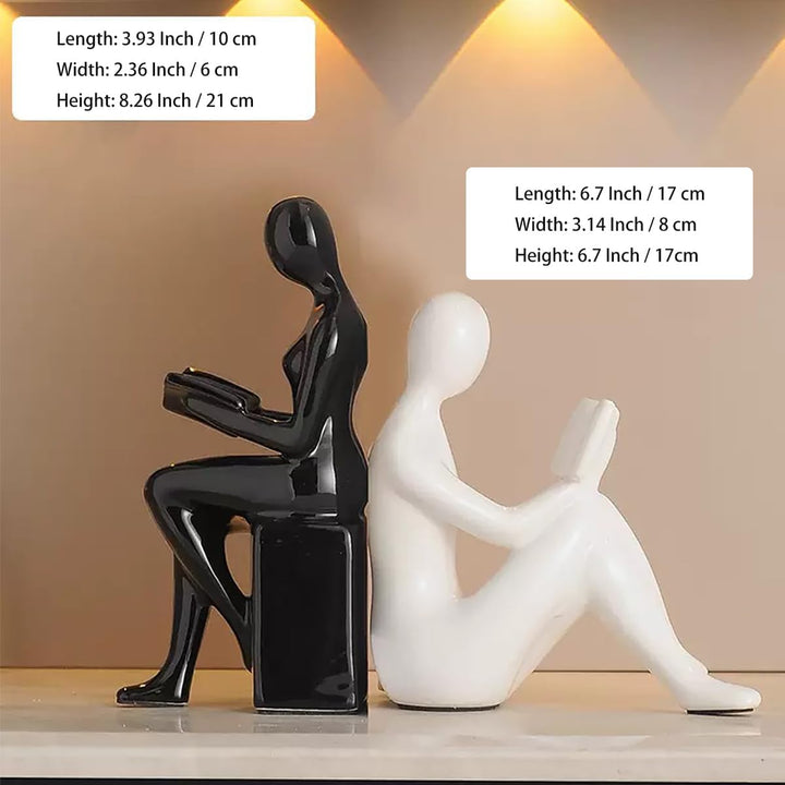 Modern Ceramic Bookends – Minimalist Black & White Figurines, Set of 2