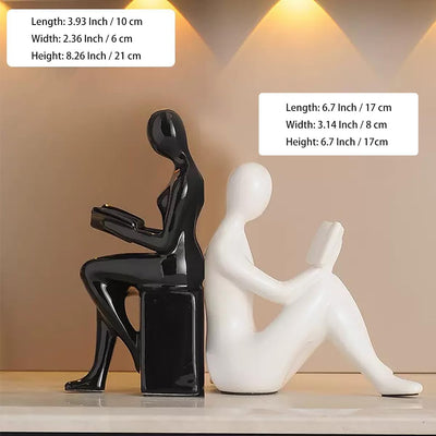 Modern Ceramic Bookends – Minimalist Black & White Figurines, Set of 2