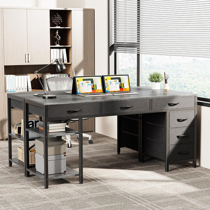 47" Gray Computer Desk with 6 Drawers & Shelves