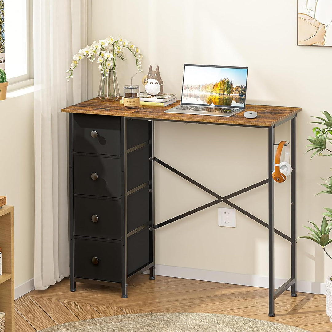 White 35" Writing Desk – Small Desk w/ Storage