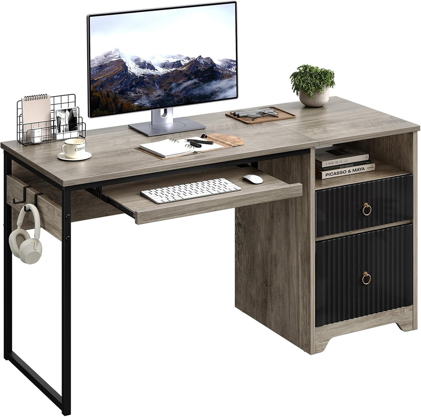 Gray 48" Computer Desk – Office Desk w/ Storage