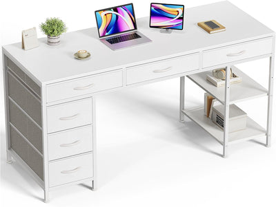 47" Gray Computer Desk with 6 Drawers & Shelves