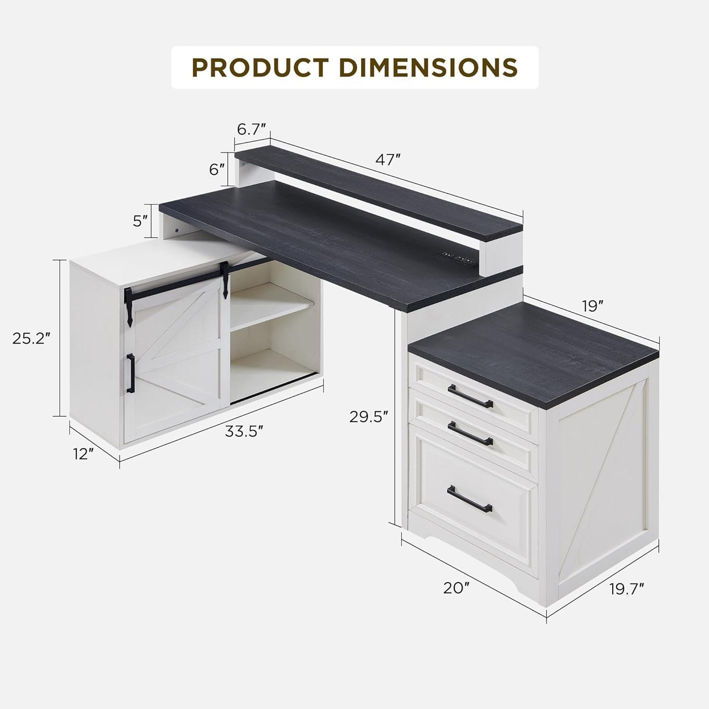 67" Off White Farmhouse Computer Desk with File
