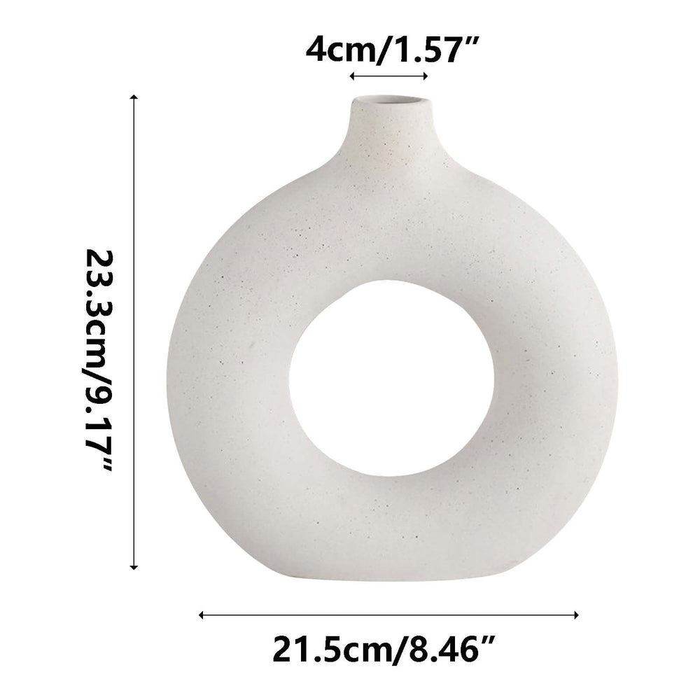 9.17” Donut Shaped Beige Ceramic Circle Vase